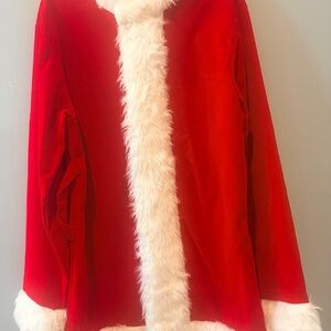 Red Santa-Style Velvet Dress / Coat with Faux Fur Trim